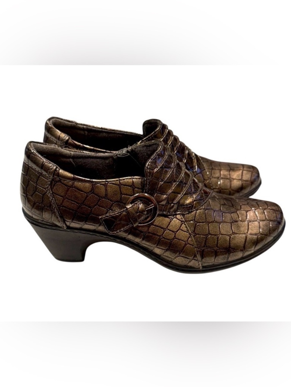 Easy Street Comfort Wave Slip On Clog Loafer Heels Crocodile Printed Size 7
